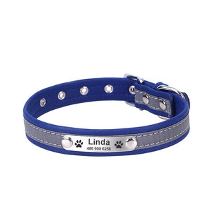 GD™ -  Reflective Leather Dog Collar with Costomized Name Tag