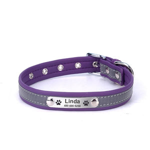 GD™ -  Reflective Leather Dog Collar with Costomized Name Tag